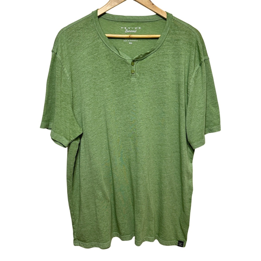 Lucky Brand Venice Burnout Henley Shirt Green Short Sleeve Mens XXL Casual